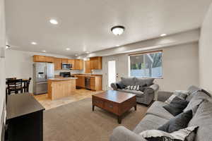 Living room with recessed lighting