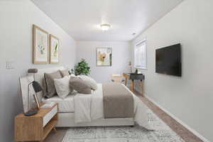 Basement bedroom virtually staged.