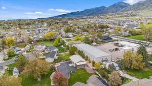 Drone / aerial view with a mountain view and a residential view