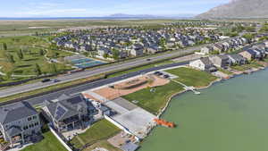 Aerial view with a residential view and a water and mountain view