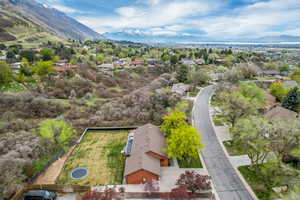 Birds eye view of property featuring a mountain view and a residential view