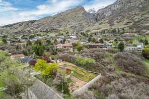 Birds eye view of property featuring a mountain view and a residential view