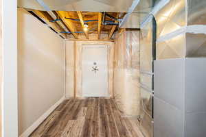 Built in Safe-room. This room is around 12X5ft and fully finished, painted with shelves. Owner will show if requested.