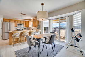 Dining area featuring light wood-style floors