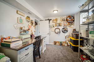 Bedroom or Carpeted home office featuring visible vents