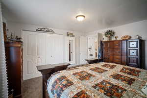 Bedroom featuring carpet floors and a closet