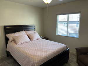 Bedroom with baseboards and carpet