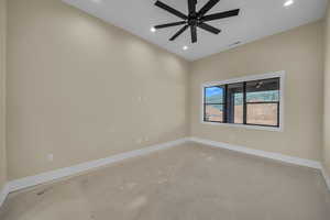 Empty room featuring baseboards, recessed lighting, visible vents, and concrete flooring