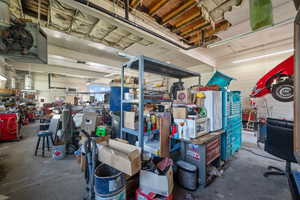 Garage with a workshop area