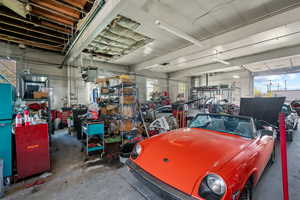 Garage featuring a workshop area