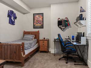 Bedroom featuring carpet