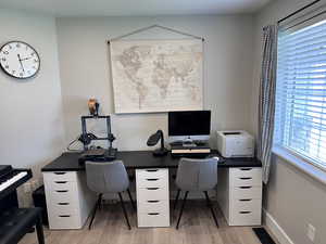 Office space featuring visible vents and light wood-style flooring
