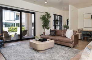 Living room with light wood-style floors