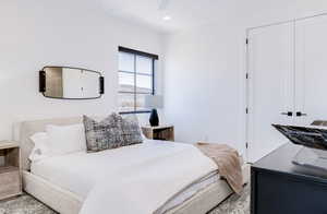 Bedroom featuring recessed lighting and ceiling fan