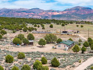 Bird's eye view featuring a rural view and a mountain view