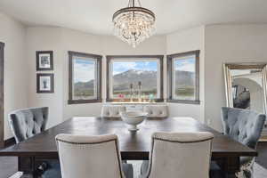 Dining space featuring a chandelier