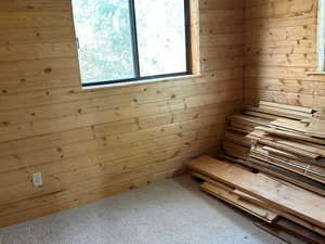 View of sauna / steam room featuring carpet floors