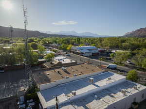 Aerial view featuring a mountain view