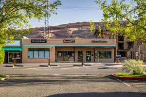 View of building exterior featuring a mountain view