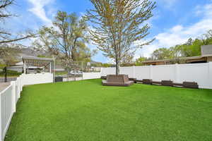 View of yard featuring a fenced backyard