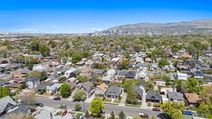 Drone / aerial view with a mountain view and a residential view