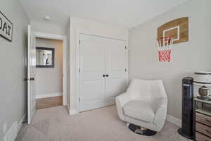 Sitting room with baseboards and carpet
