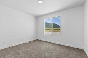 Empty room with visible vents, baseboards, and carpet floors