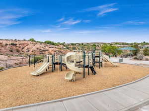 Community playground featuring a gazebo