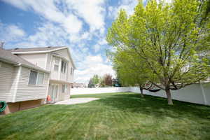 View of yard with a patio and a fenced backyard