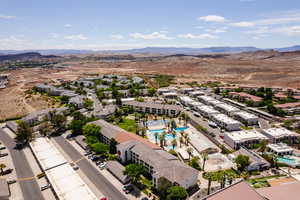 Aerial view featuring red rock trails for hiking and mountain biking.