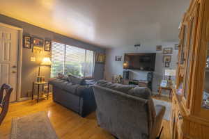 Living area with light wood-style floors
