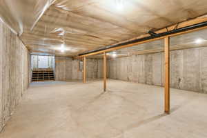 Unfinished basement featuring electric panel