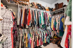 Spacious closet featuring carpet flooring