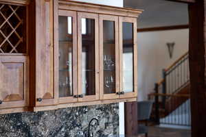 Interior details featuring glass insert cabinets