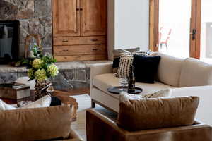 Living area with a fireplace