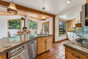 Kitchen with black electric cooktop, a wealth of natural light, dishwasher, and a sink