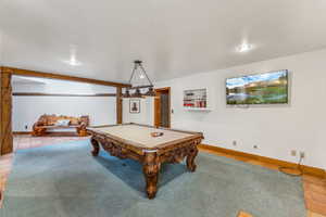 Game room with baseboards, recessed lighting, and billiards