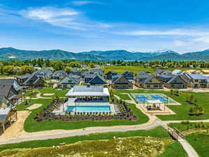 Aerial view with a residential view and a mountain view