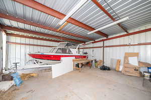 Garage with metal wall