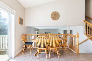 View of tiled dining room
