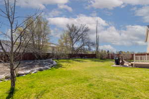 View of yard featuring a fenced backyard and a wooden deck