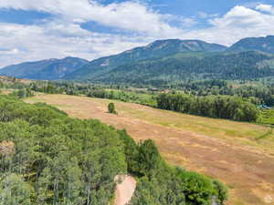 Property view of mountains featuring a wooded view