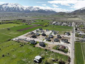 Drone / aerial view with a mountain view and a rural view