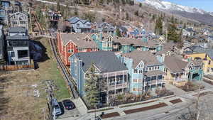 Aerial view featuring a residential view and a mountain view
