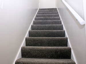 View of stairs to level 2 with brand new carpet in White Door unit 2.