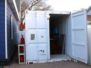 2nd view of the painted shipping container along the west side of the property.  The container is 20 feet long and 8 feet wide.  Plenty of storage!