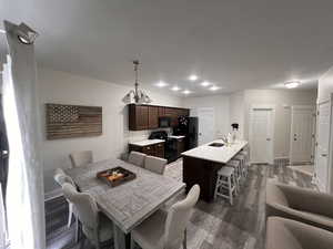 Dining room featuring visible vents, baseboards, a chandelier, and dark wood-style floors