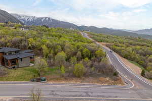 Drone / aerial view featuring a mountain view
