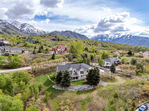 Drone / aerial view featuring a mountain view