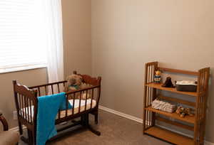 Bedroom with baseboards and carpet flooring